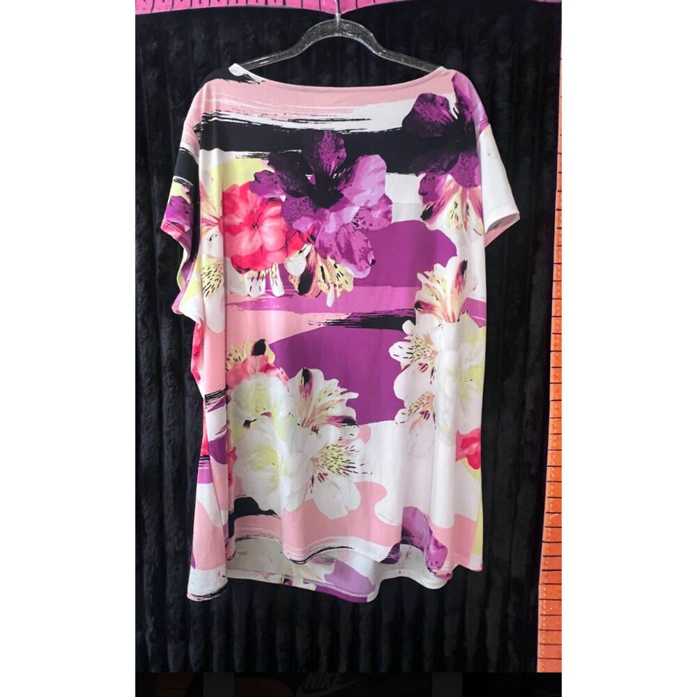 Worthington Woman Plus Size 3X Pink Purple Floral Print Short Sleeve Blouse